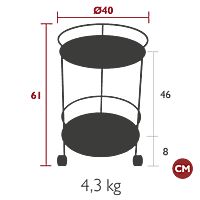 Guinguette Side Wheeled Table with Solid Double Top